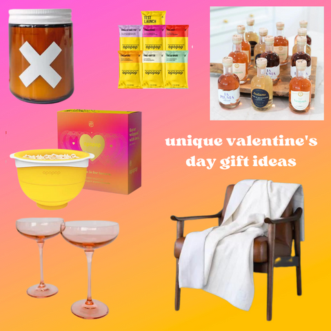 Unique Valentine's Day Gift Ideas (Flavored Popcorn, Rose Wine, Candles, Estelle Colored Glass, Rumpl Blanket)