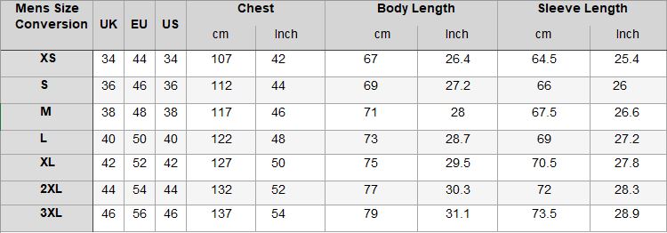 Trapstar Sizing chart