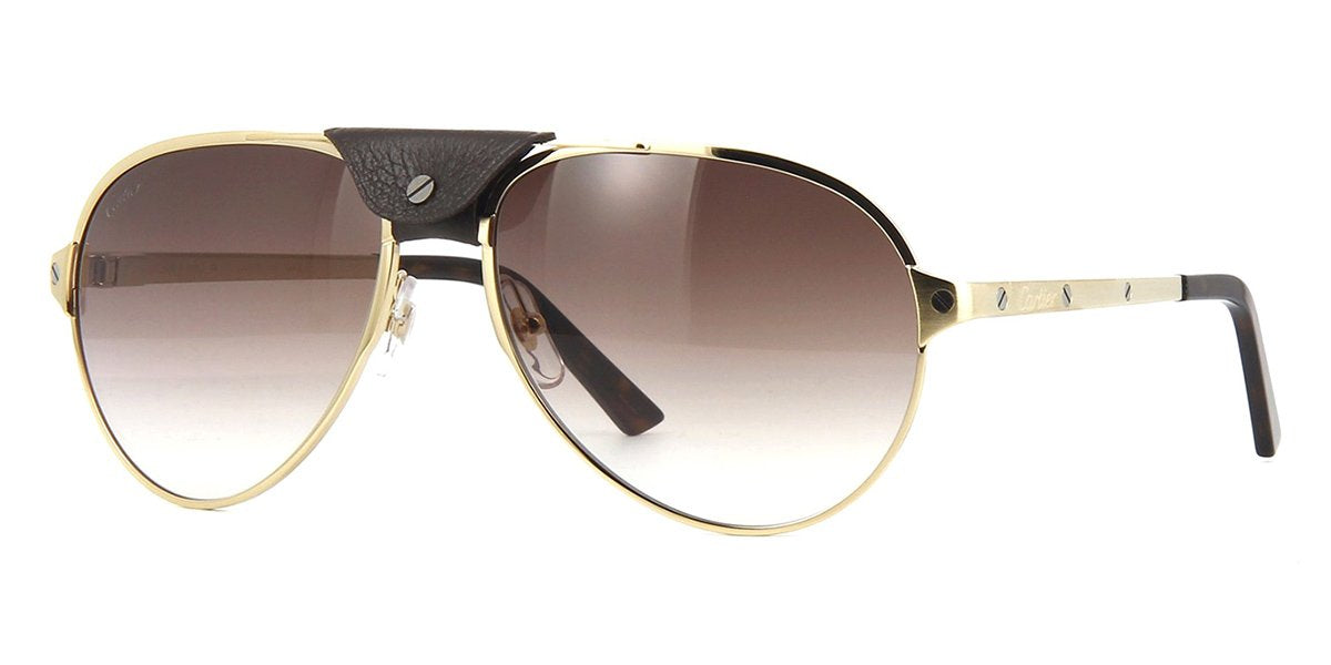 Cartier CT0034S 012 Gold with Dark Brown Calfskin Leather Sunglasses ...