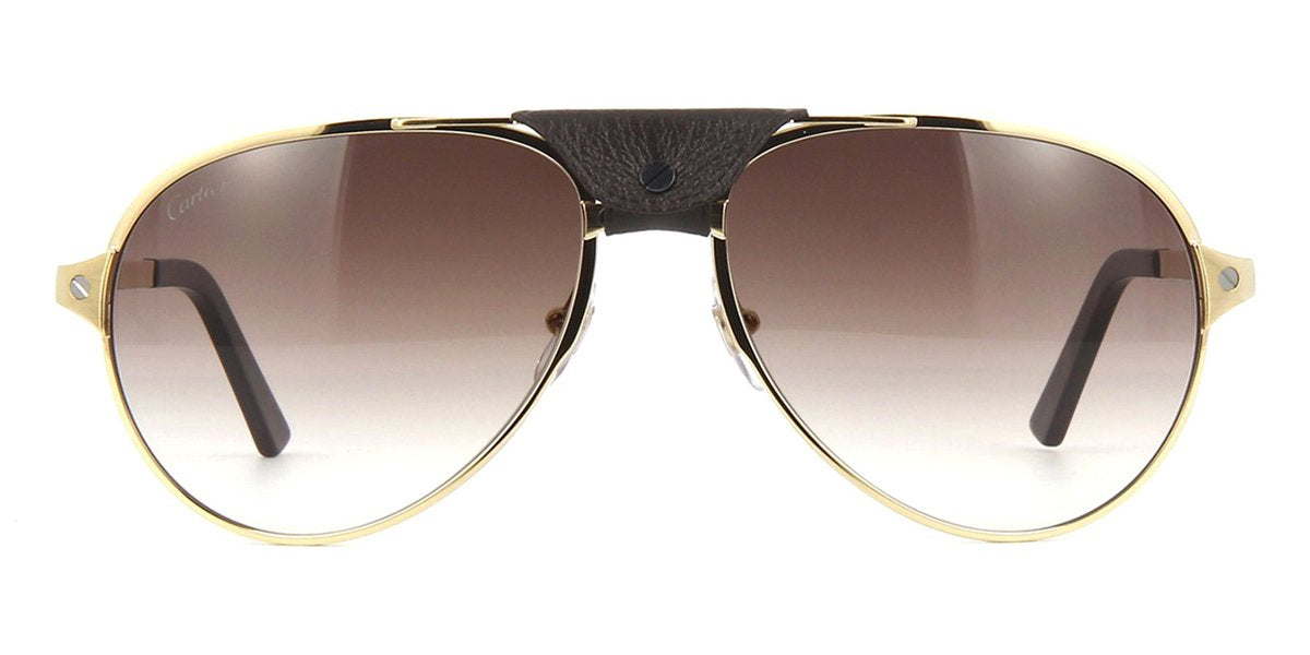 Cartier CT0034S 012 Gold with Dark Brown Calfskin Leather Sunglasses ...