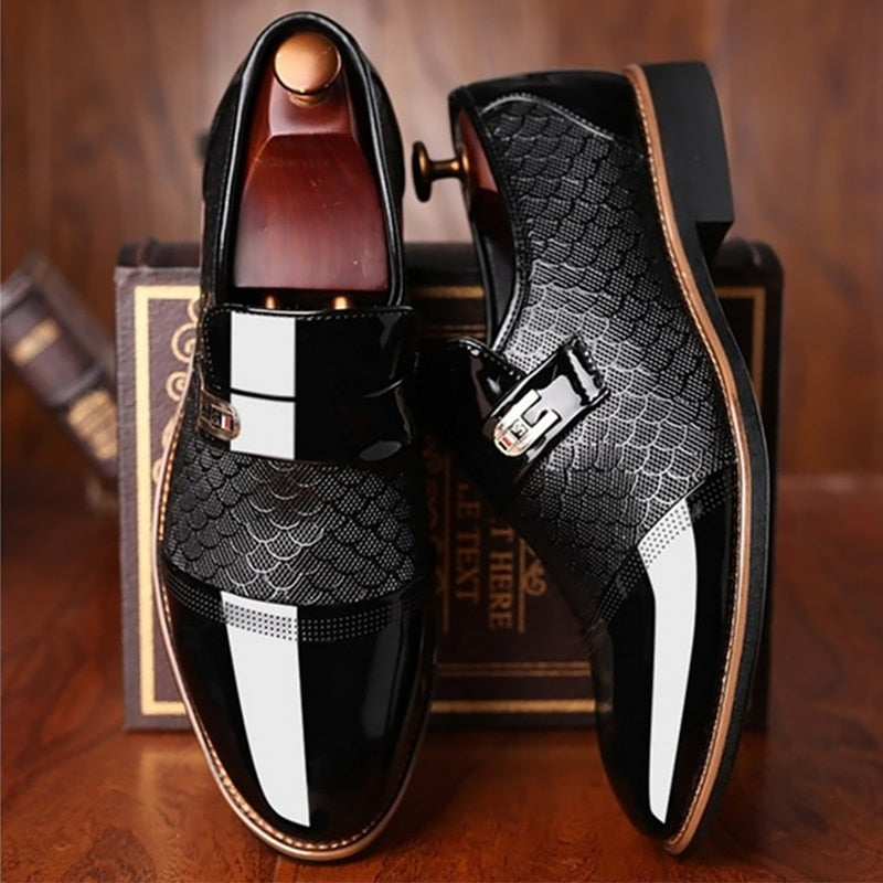 Leather Embossed Patent Toe Tuxedo Shoes – Onassis Krown