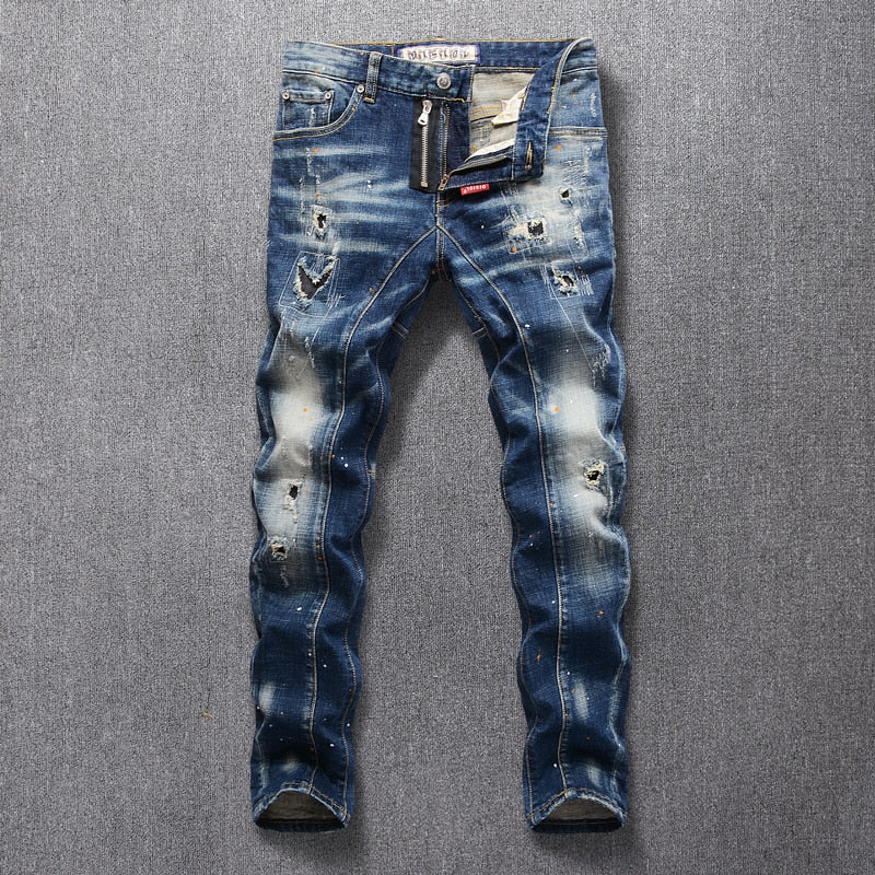 Men S Grandmaster Retro Blue Ripped Jeans Onassis Krown