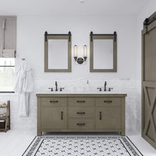 Load image into Gallery viewer, Water Creation Vanity Water Creation AB72CW03GG-P24TL1203 Aberdeen 72 In. Double Sink Carrara White Marble Countertop Vanity in Grizzle Gray with Hook Faucets and Mirrors