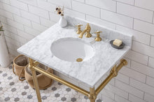 Load image into Gallery viewer, Water Creation Vanity Water Creation EB30D-0613 Embassy 30 Inch Wide Single Wash Stand, P-Trap, Counter Top with Basin, and F2-0013 Faucet included in Satin Gold Finish