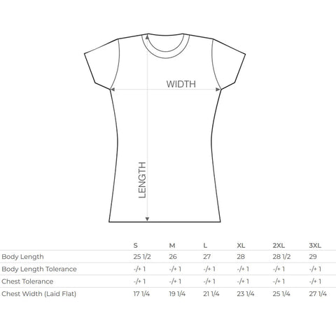 ladies tee shirt size chart