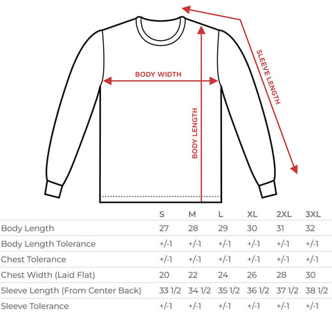 crewneck sweatshirt size chart