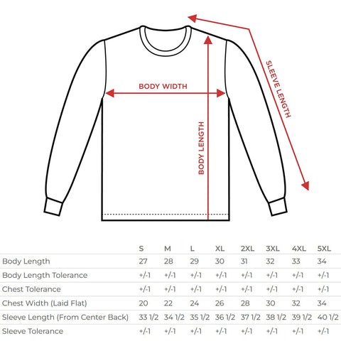 crewneck sweatshirt size chart