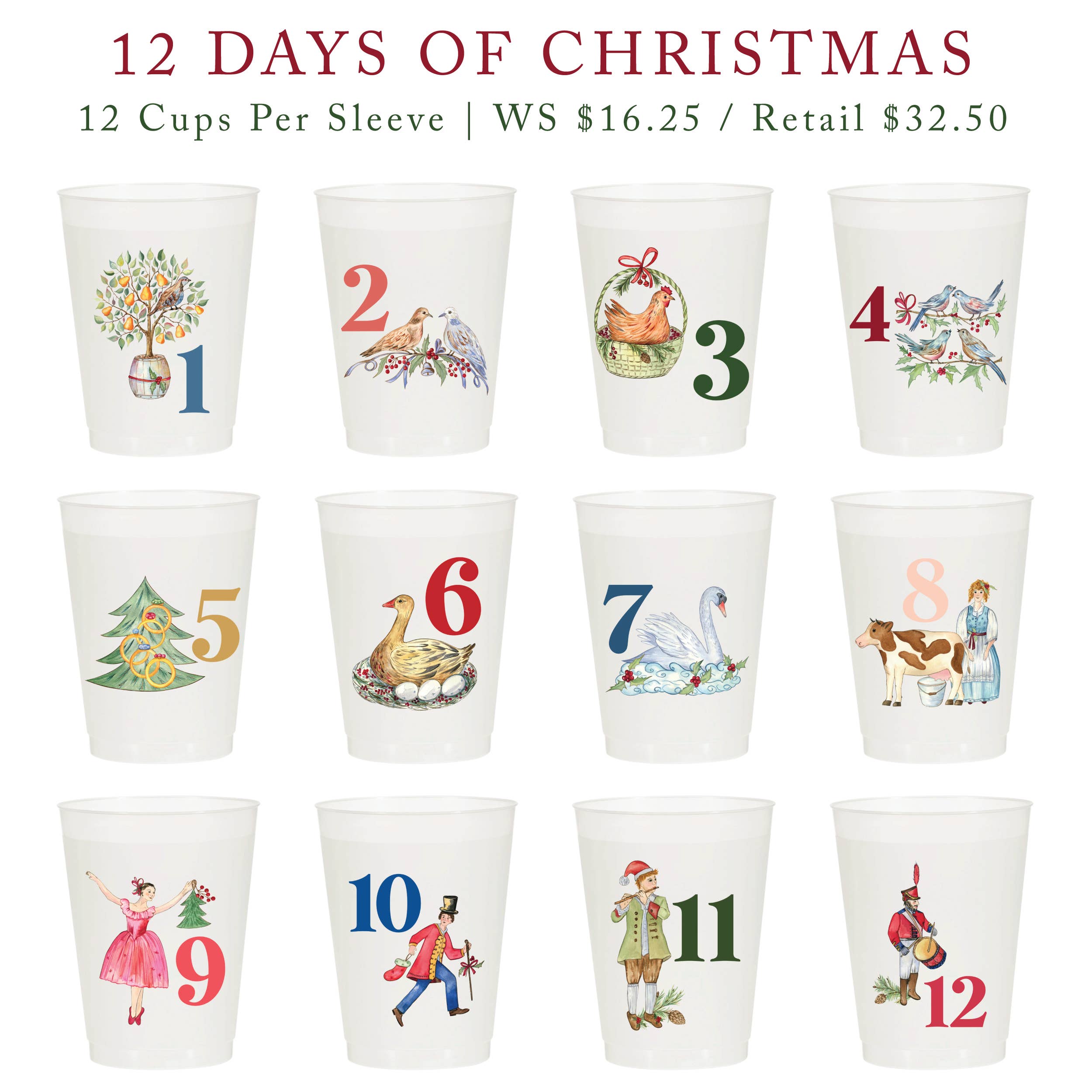 12 Days of Christmas Frosted Cups (12 cups/pk)