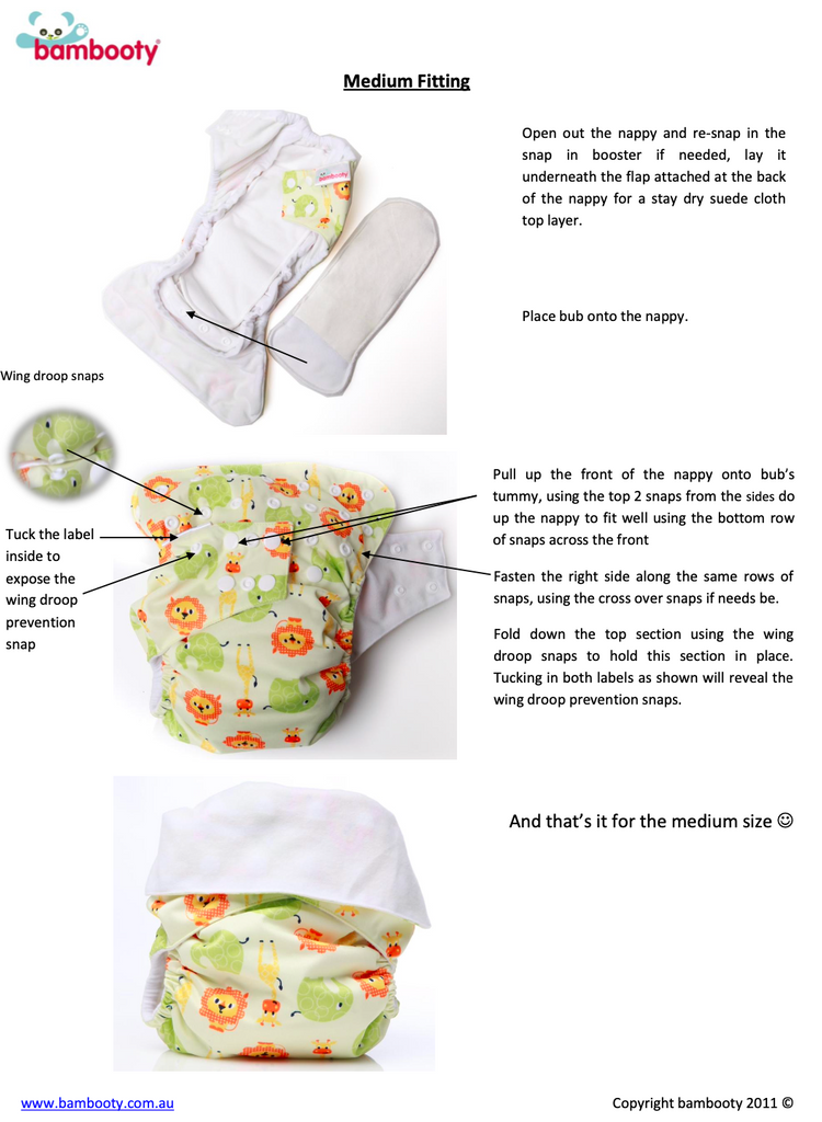 Medium Sizing for Bambooty's One Size Nappies