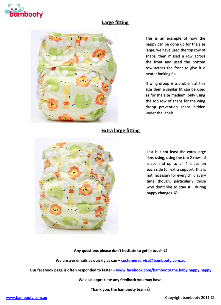 Large and Xlarge sizing for Bambooty's One Size Nappies