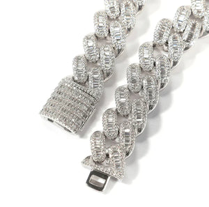 15mm Baguette Silver Necklace - Cuban Link Collection
