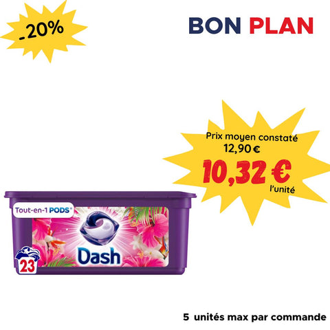 Lessive Capsule Tiaré & Fleur De Coton Tout-En-1 Pods DASH : la boîte de 30  lavages à Prix Carrefour