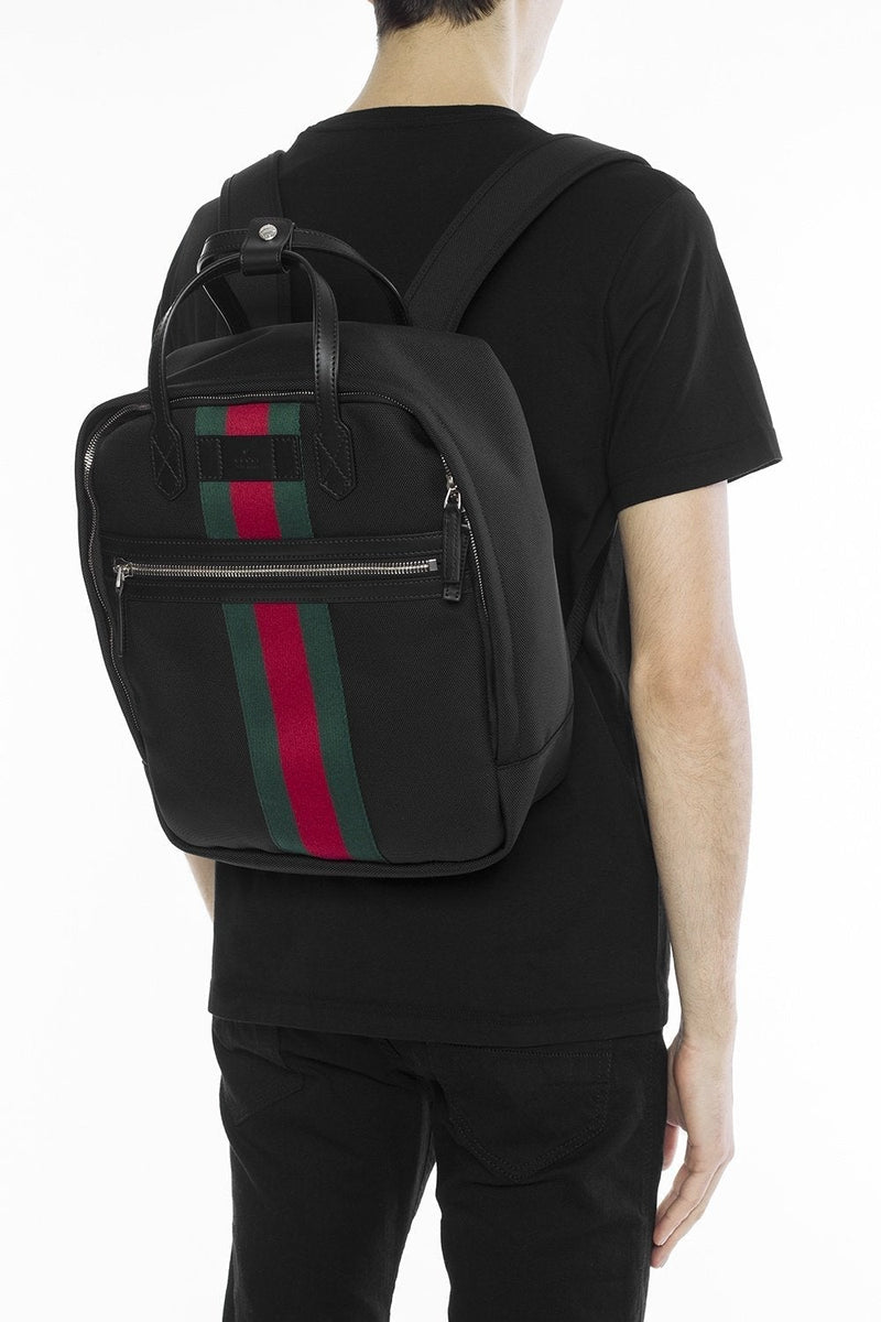 gucci backpack black with stripe