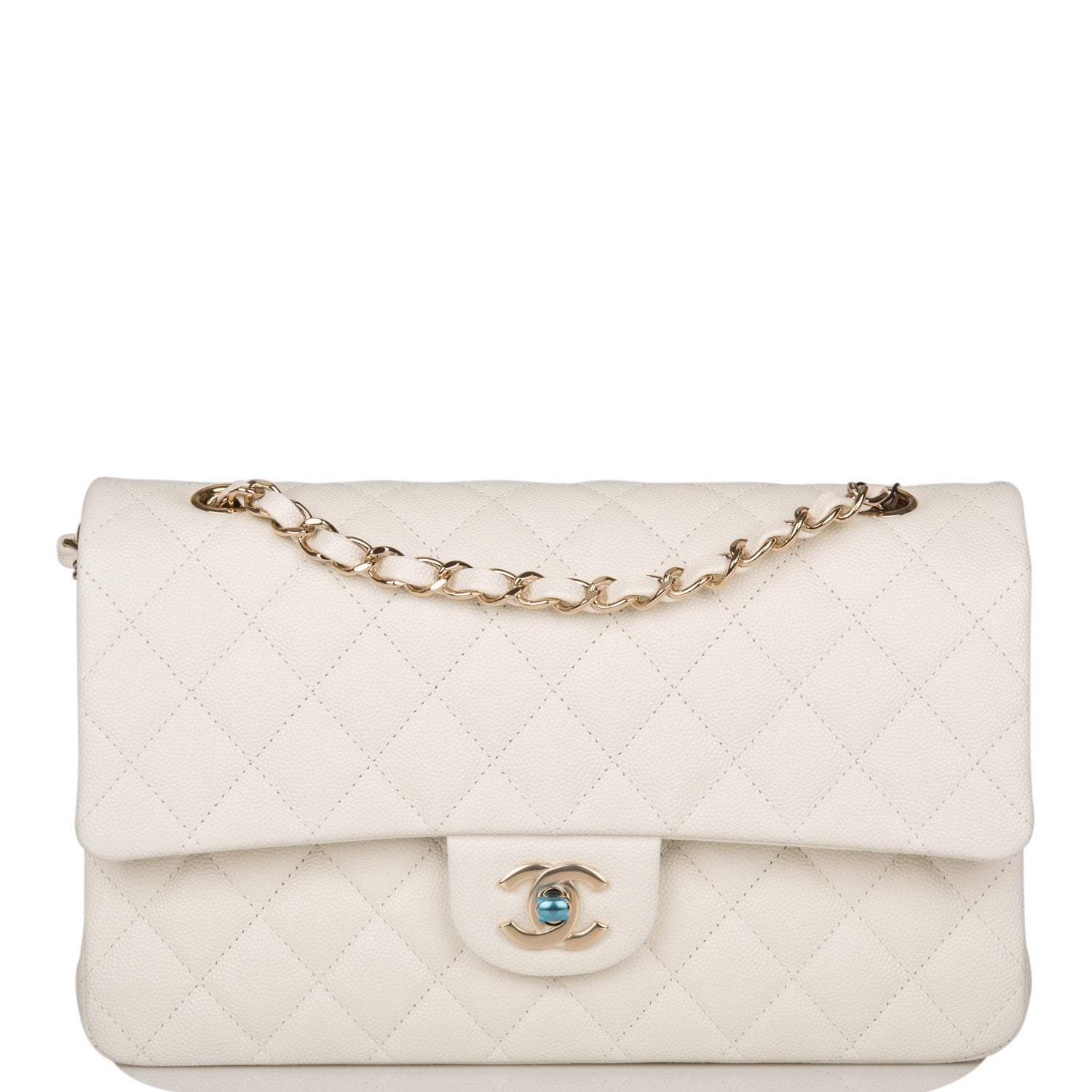 chanel white caviar medium flap bag