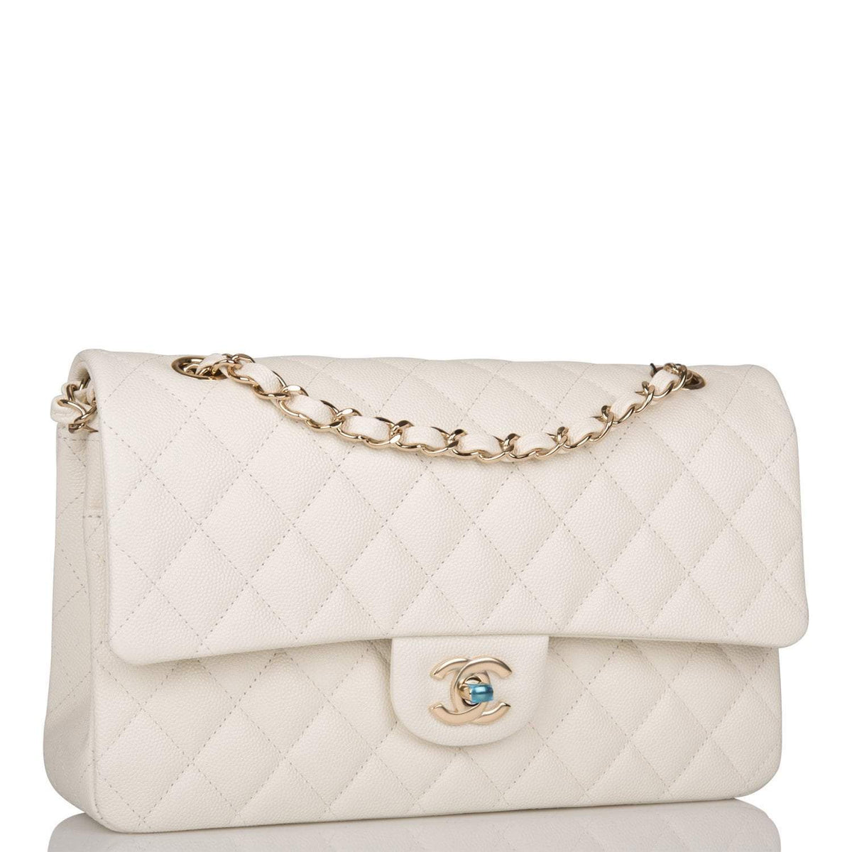 chanel white caviar medium flap bag