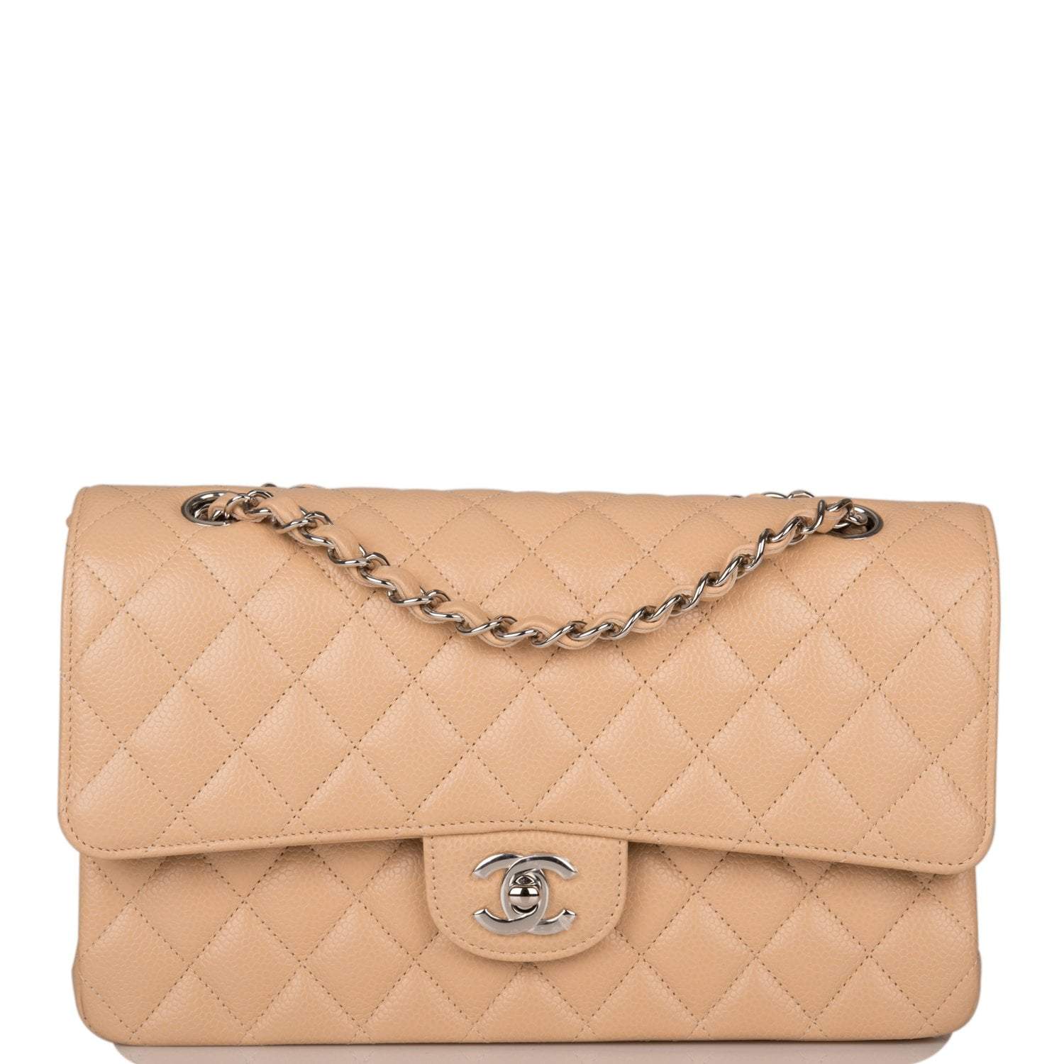 chanel classic flap beige with silver hardware