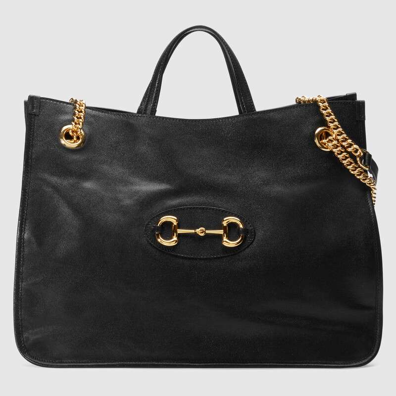 gucci black leather horsebit tote bag