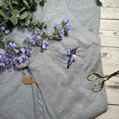 Image of Embroidered Hummingbird V-Neck - M