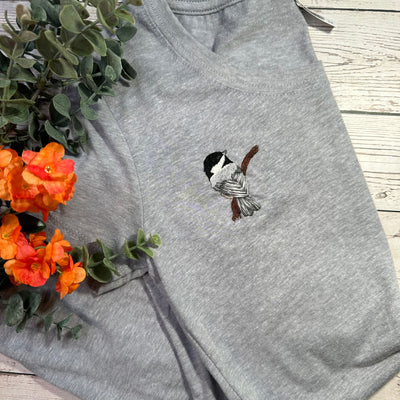 Image of Embroidered Chickadee T-Shirt - XS