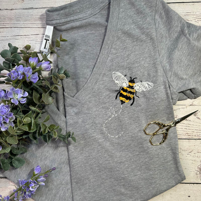 Image of Embroidered Honeybee V-Neck - various sizes