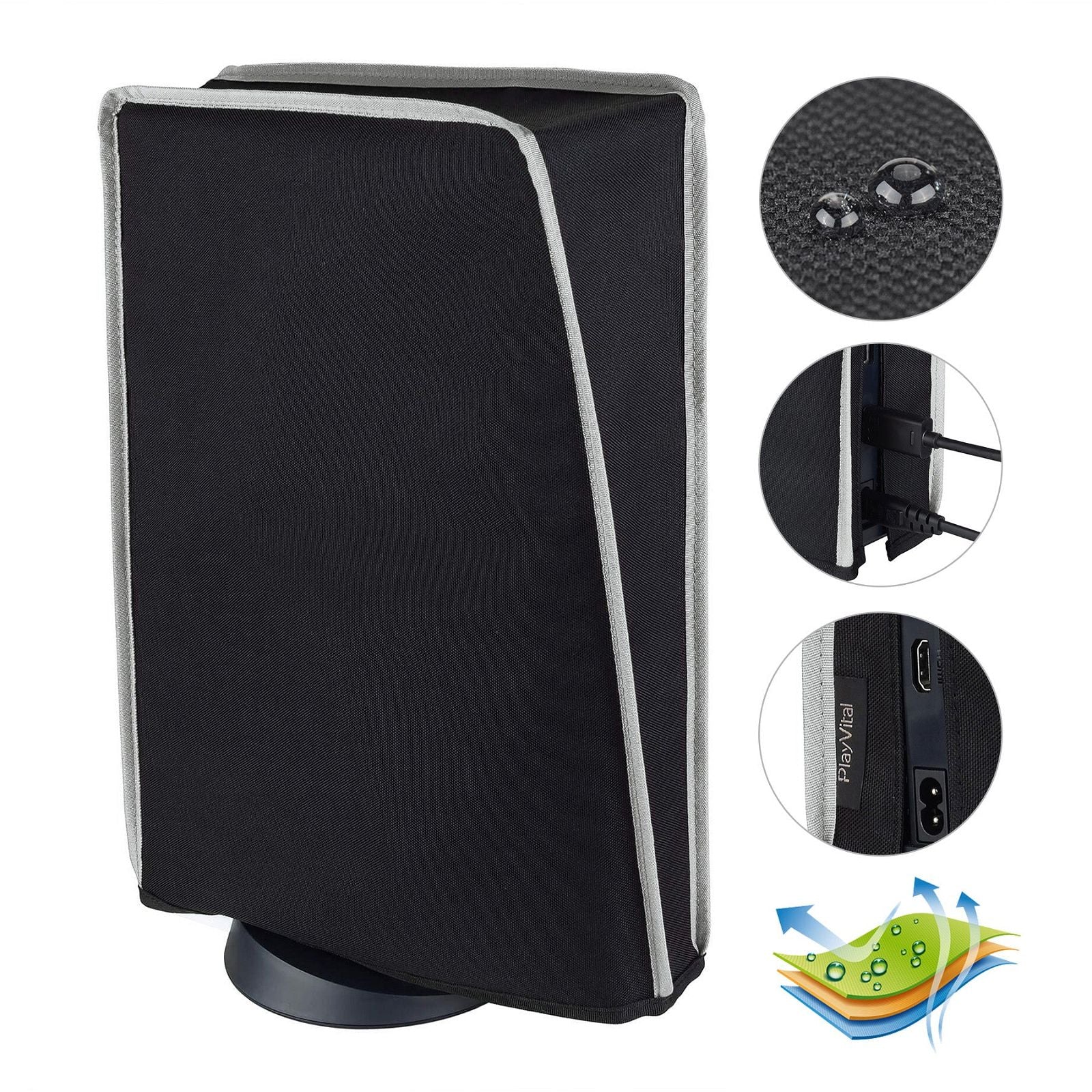 Black & Light Gray Trim Nylon Dust Cover,Soft Neat Lining Dust Guard, Anti Scratch Waterproof Cover Sleeve Compatible With PS5 Console Digital Edition & Regular Edition - PFPJ014