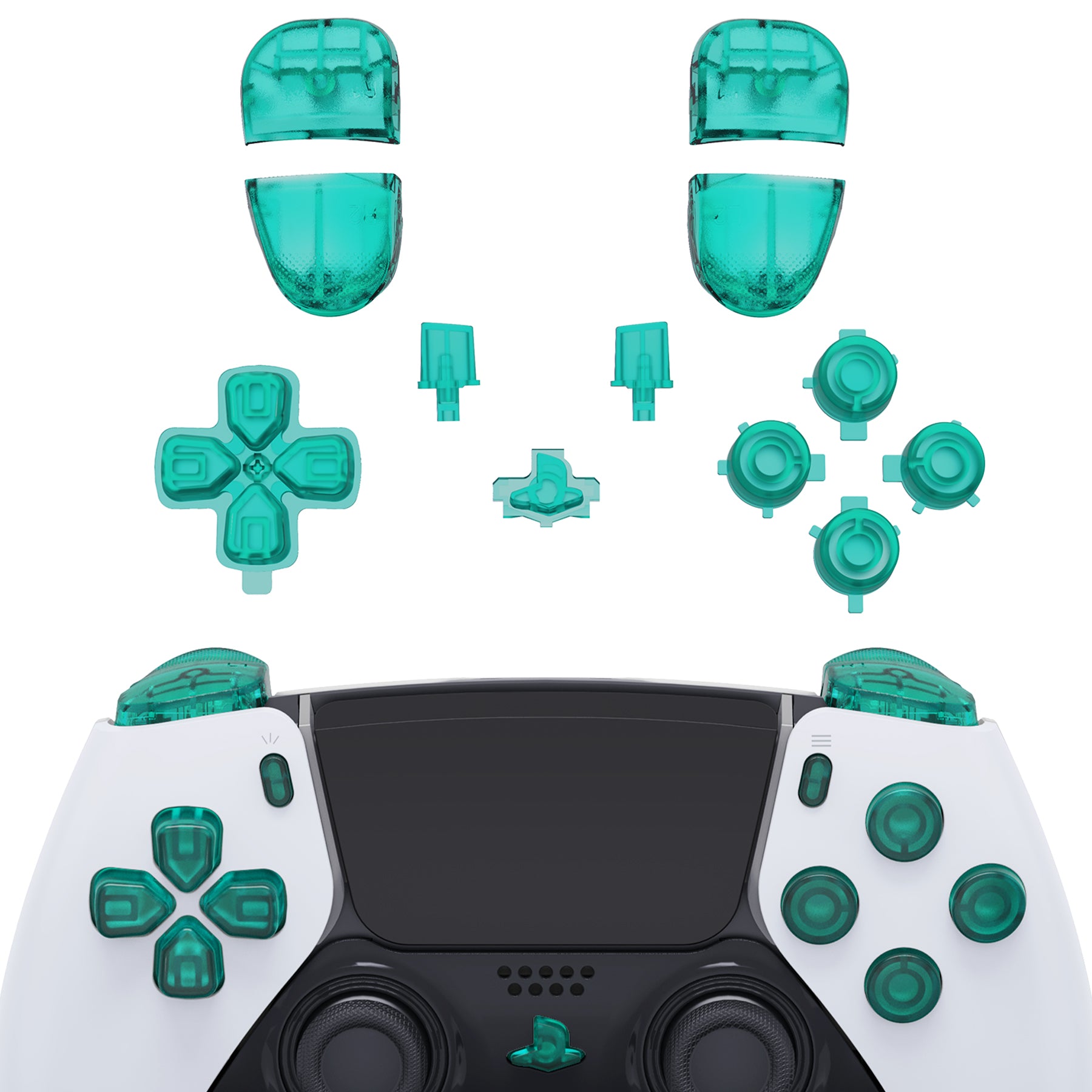 Clear Emerald Green Full Set Button Kits Compatible With PS5 Edge Controller -JXTEGM005WS