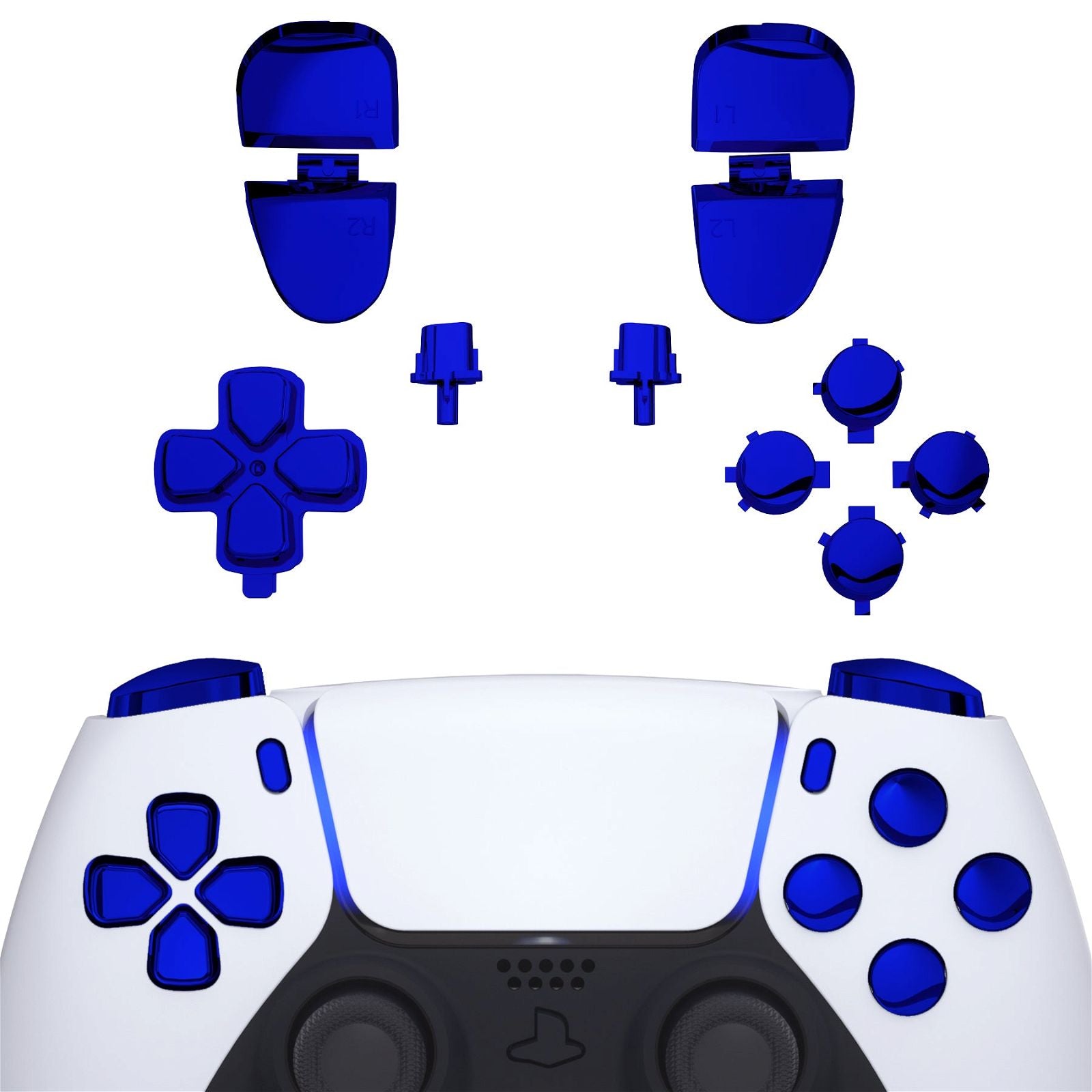 Glossy Chrome Blue 11in1 Button Kits Compatible With PS5 Controller BDM-030/040/050 - JPF2004G3WS