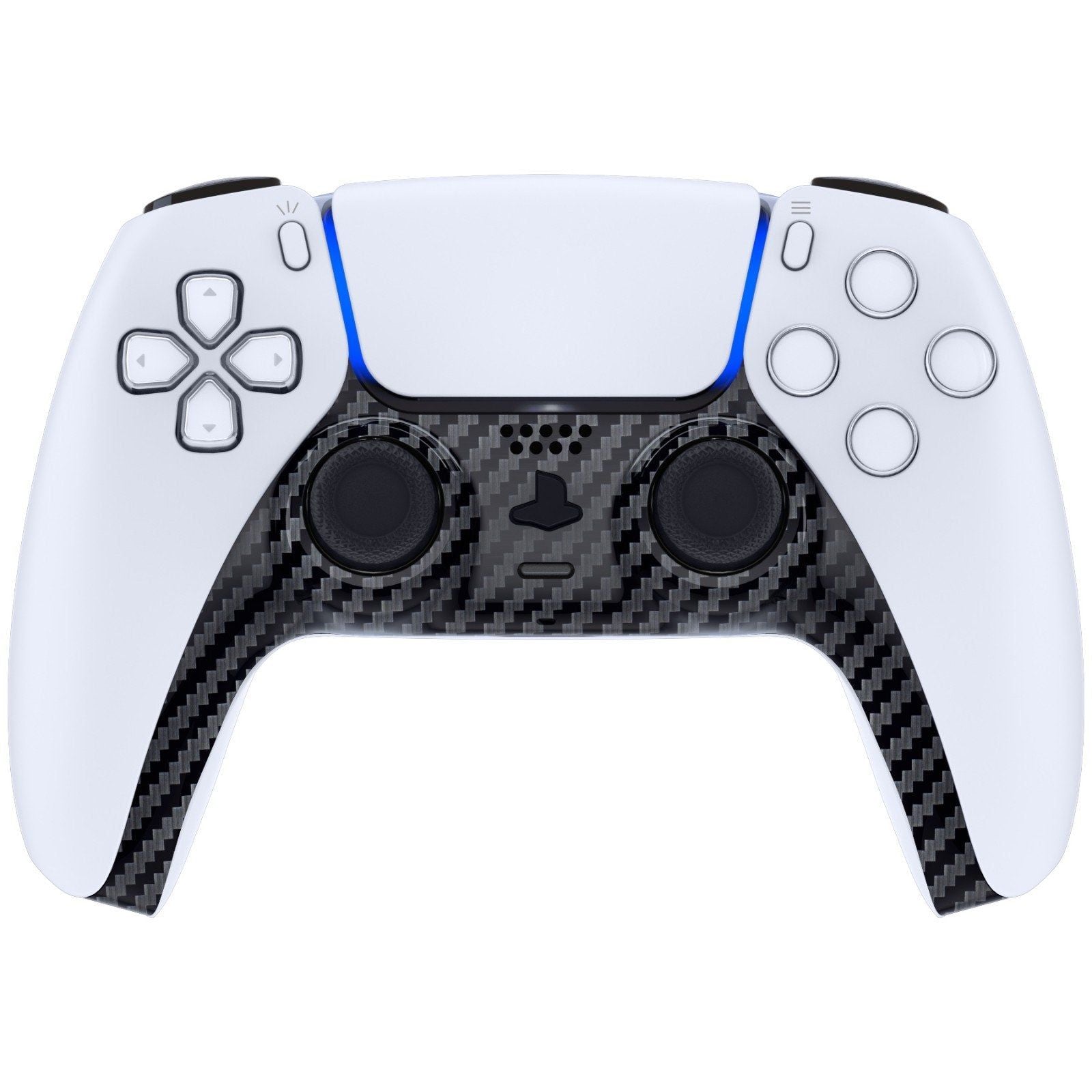 Glossy Graphite Carbon Fiber Pattern Decorative Trim Shell With Accent Rings Compatible With PS5 Controller-GPFS2004WS