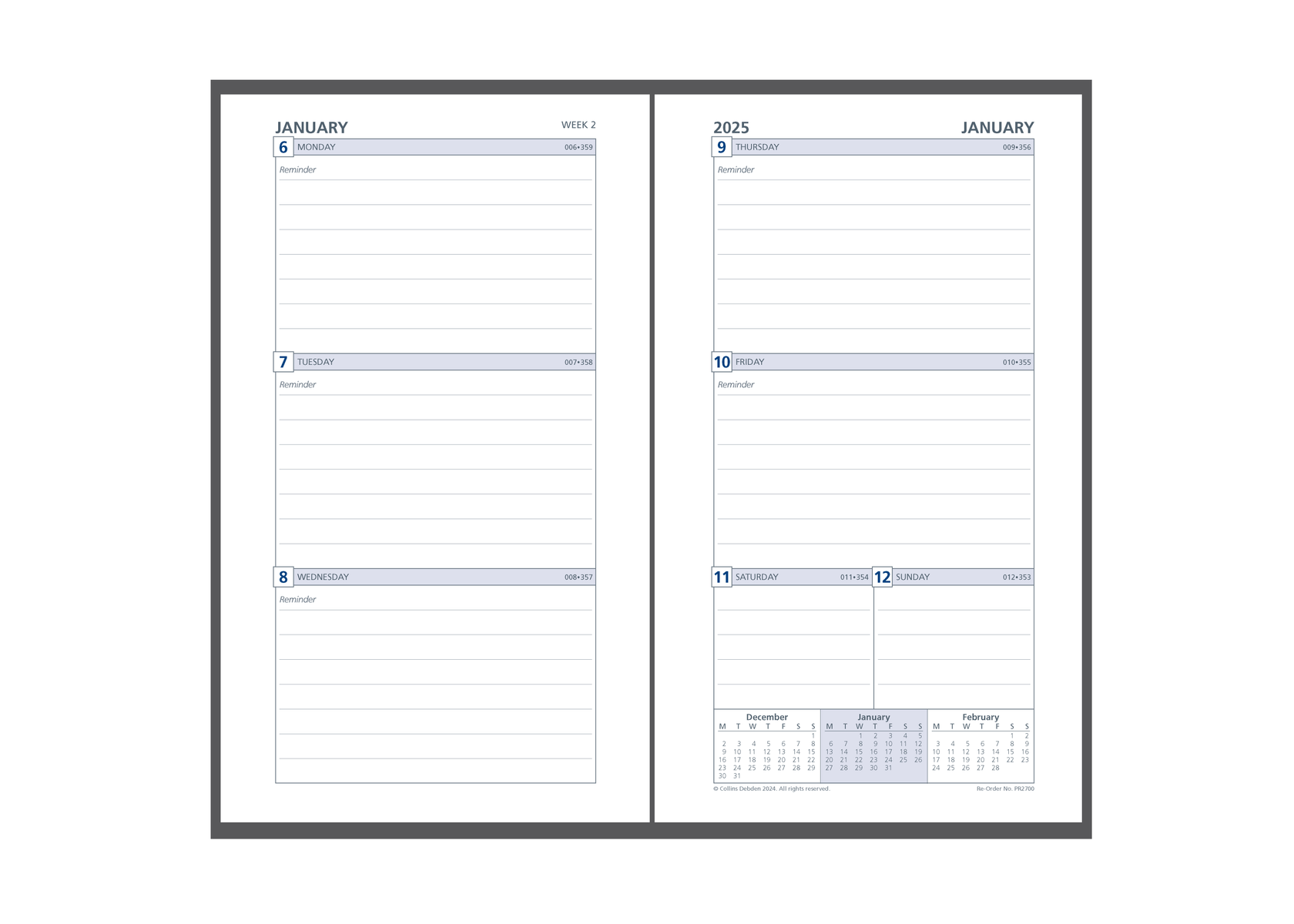 Day Planner - Personal - Week-to-View - 2025 Calendar Year Diary/Planner Refill - With Appointments