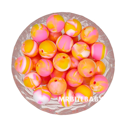 20Pcs Glow in The Dark Silicone Beads 15MM Tie Dye Rainbow Colors Round  Mickey Luminous Ball Growing Silicone Loose Spacer Bead