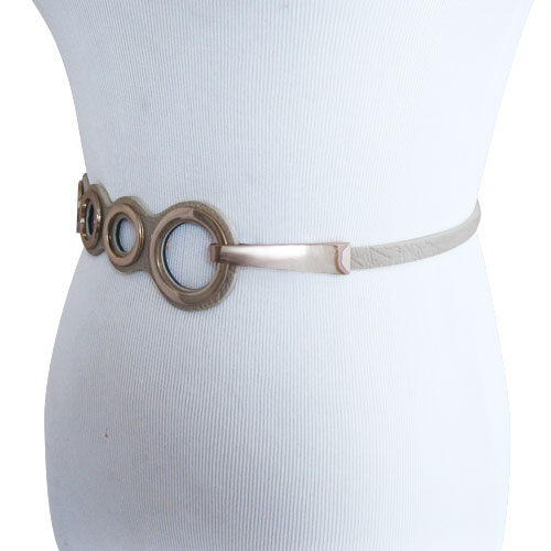 Cream Textured Ecru Faux Leather Belt With Polished Bronze Circle ...