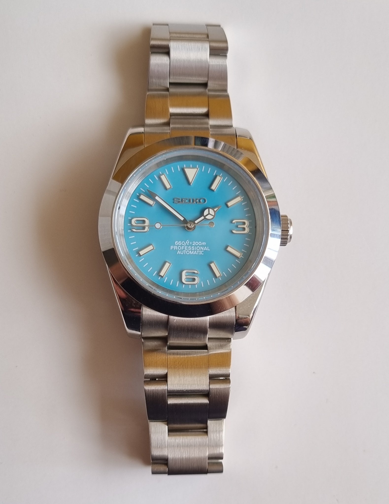 Seiko nh35 40mm Explorer tiffany blue dial – Lovetomodwatches