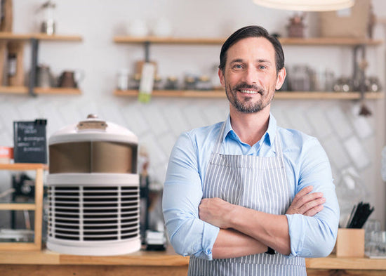 restaurant owner with defender air purifier