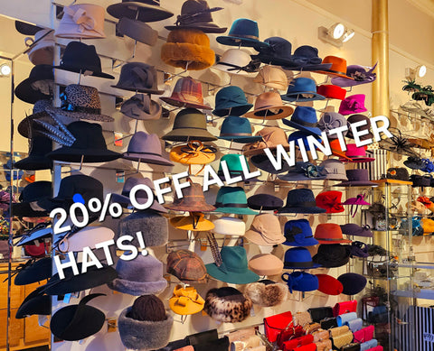 Winter hats - including felts, fedoras, faux furs, wooly hats etc - all 20% off at Ella Bulloch Hats & Accessories