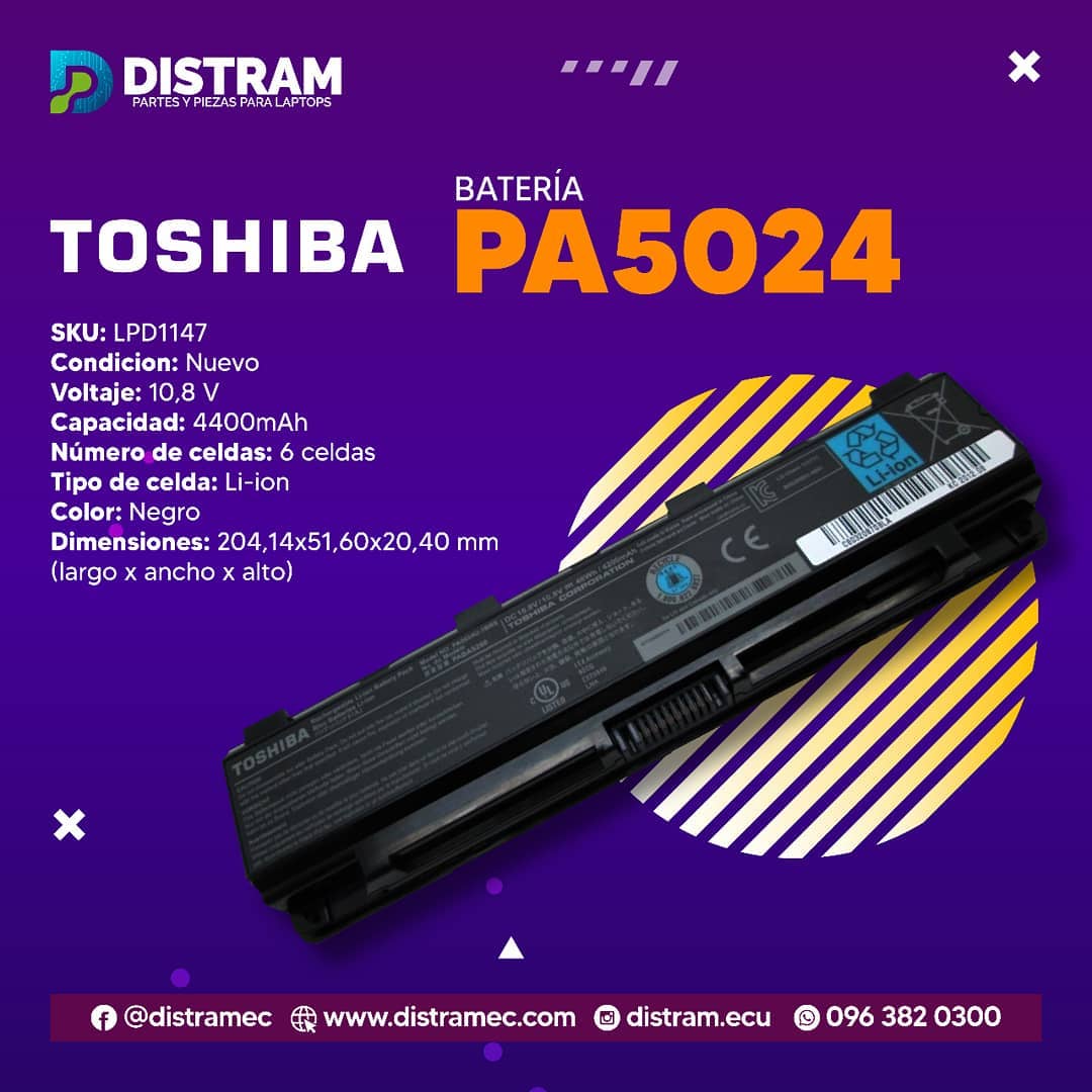 BATERIA TOSHIBA PA5024U-1BRS laptop (4400mAh, 6 cells) – Distramec
