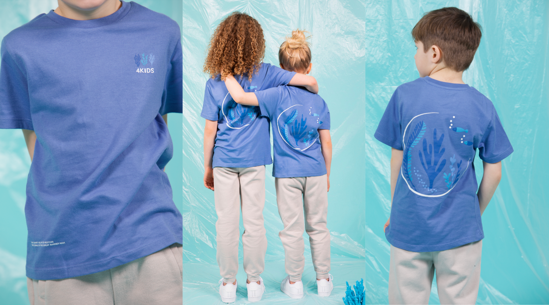 4KIDS Reef Tshirt Blue with design on the back