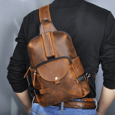 Matteo Leather Crossbody Chest Sling Bag - Real Man Leather