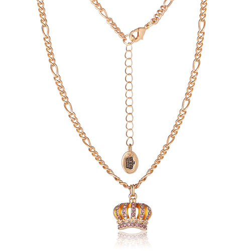 Pink Crystal Crown Pendant Necklace & Stud Earrings Set in Goldtone product image