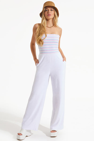 Fit-and-Flare Fitted Smocked Jumpsuit