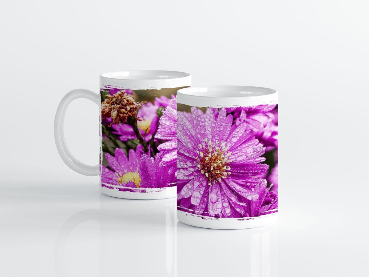 Rosa Aster mit Regentropfen - Tasse, weiß - Howling Nature