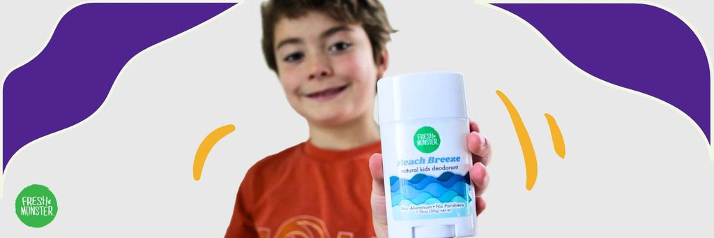 Boy Holding Fresh Monster Deodorant for Kids
