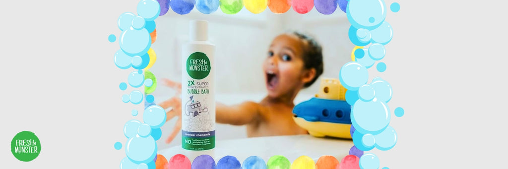 Young Boy with the Fresh Monster Bubble Bath for Kids
