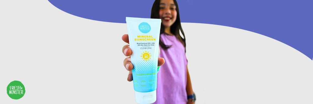 Young Girl Holding Fresh Monster Zinc Oxide Sunscreen for Kids