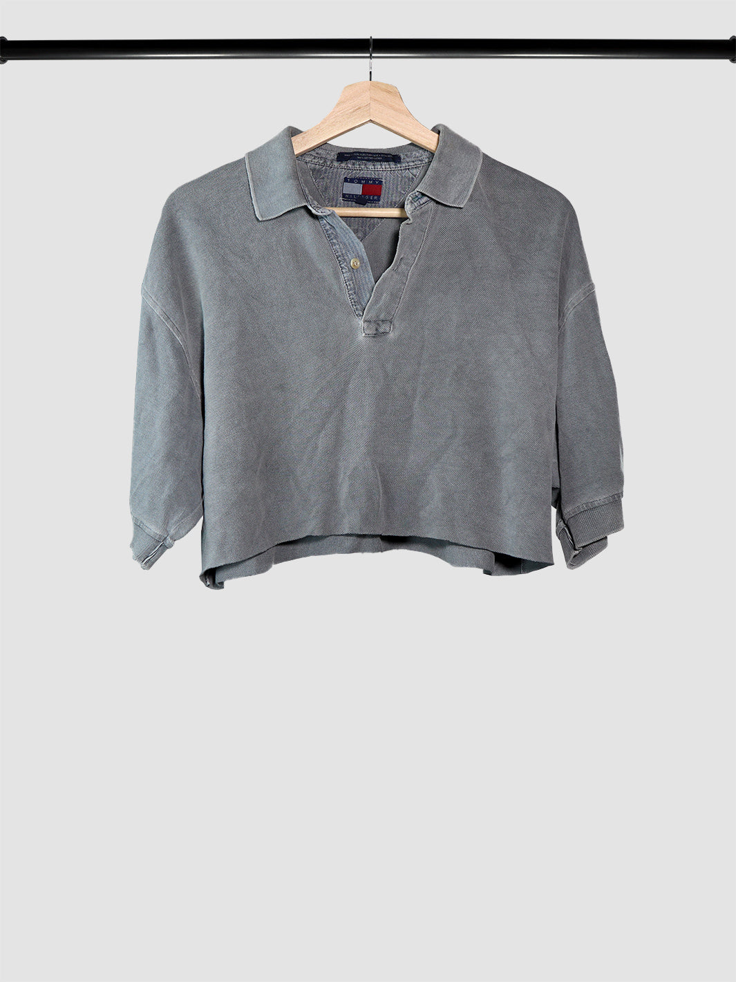 Gray-blue colored cut crop top Tommy Hilfiger shirt.