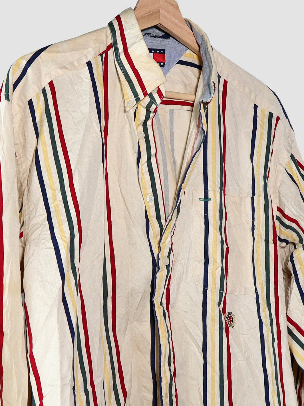 Y2k cream colored striped Tommy Hilfiger shirt.