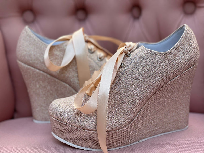 Barrio bajo pegatina Pigmento Zapato de plataforma oro rosa – Valenta Zapatos