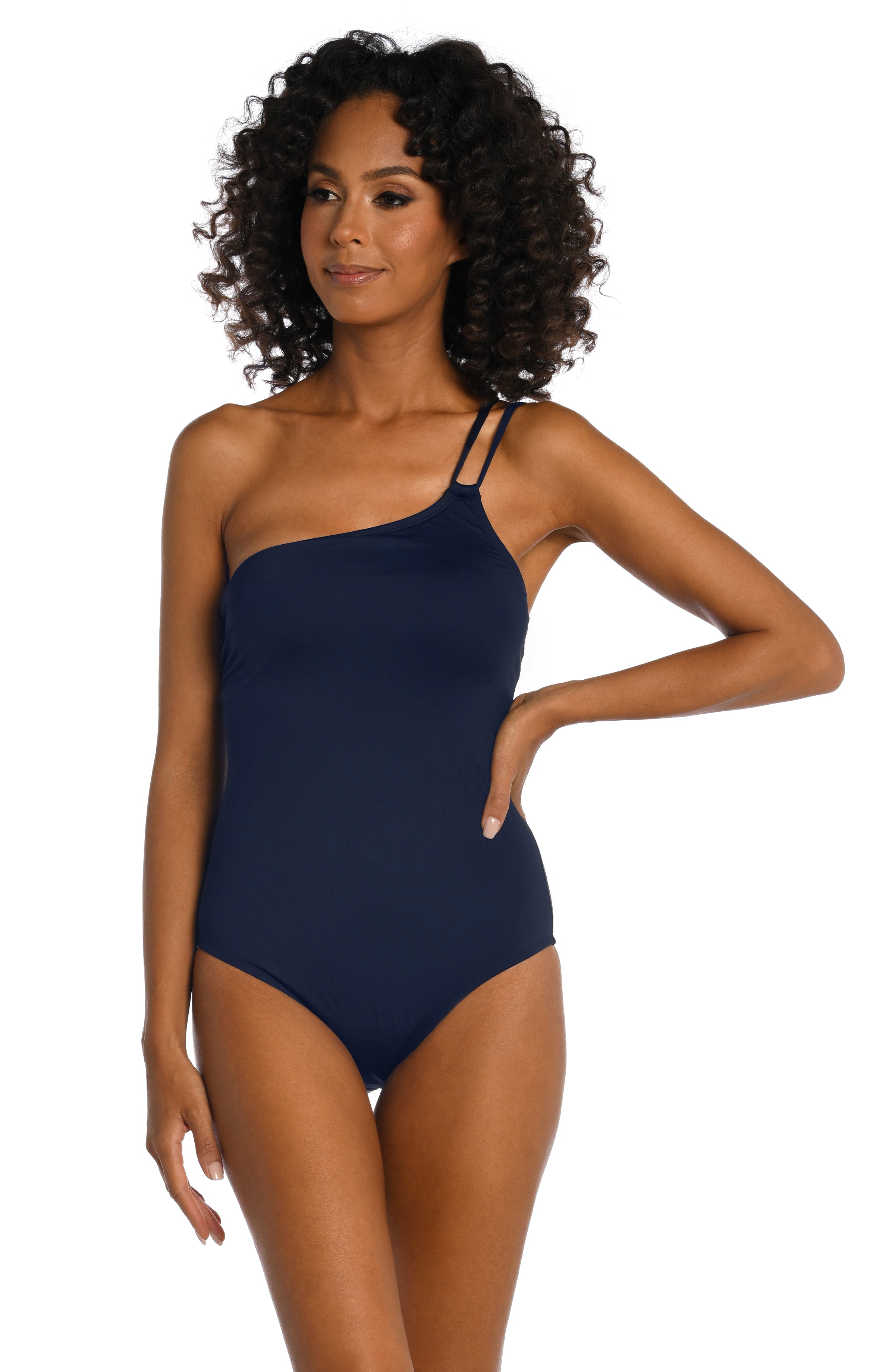 Light Blue One Shoulder Loop Swimsuit