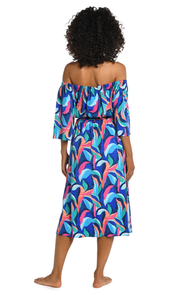 Painted Leaves Off-The-Shoulder Cover Up Dress