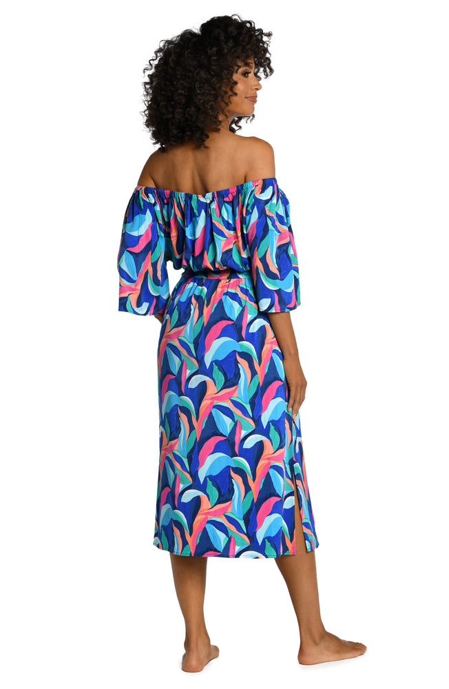 Painted Leaves Off-The-Shoulder Cover Up Dress