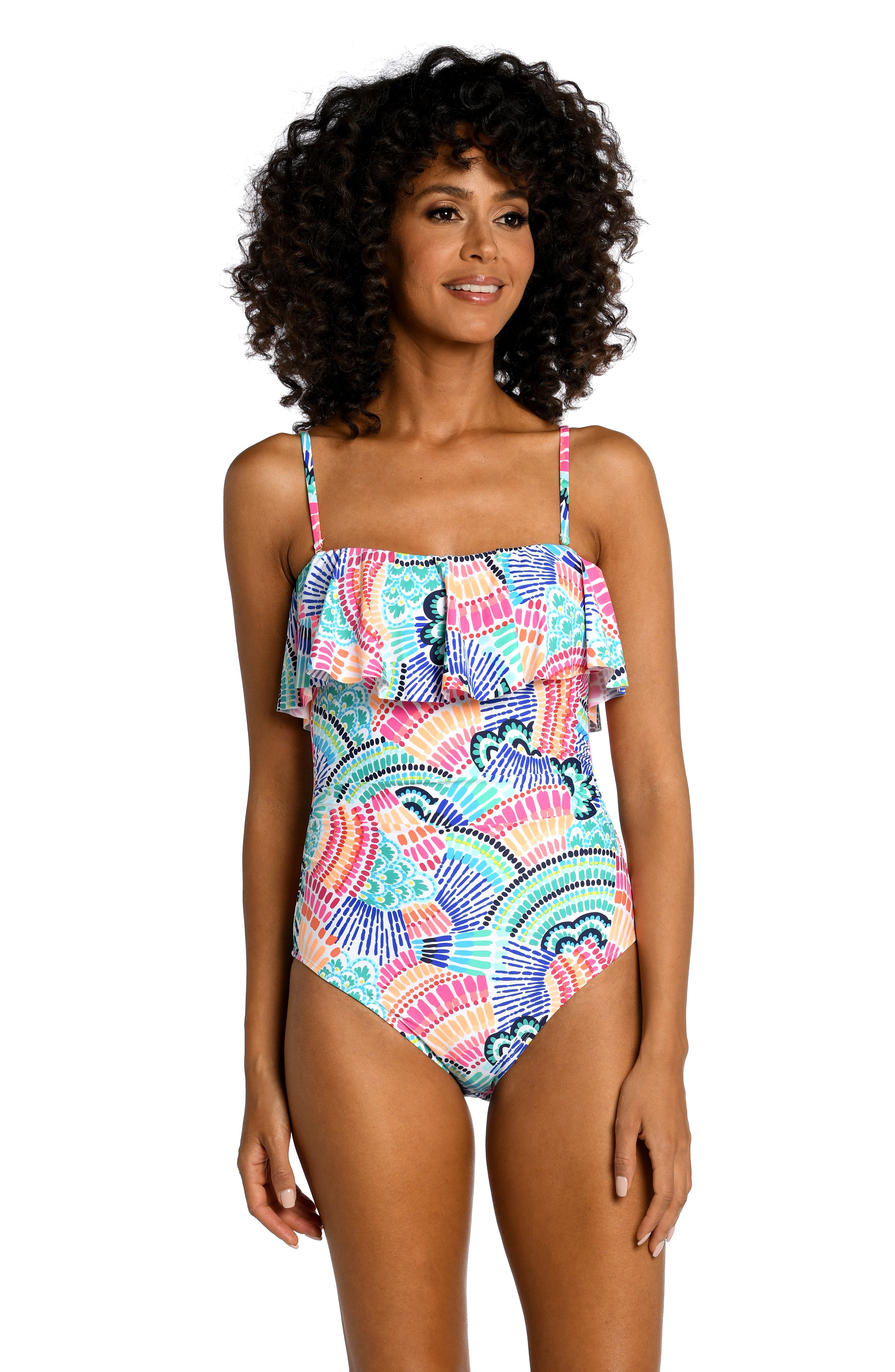 Watercolor Plaid Bandeau One Piece With Removable Puffy Sleeves M968A1 –  Agua de Coco